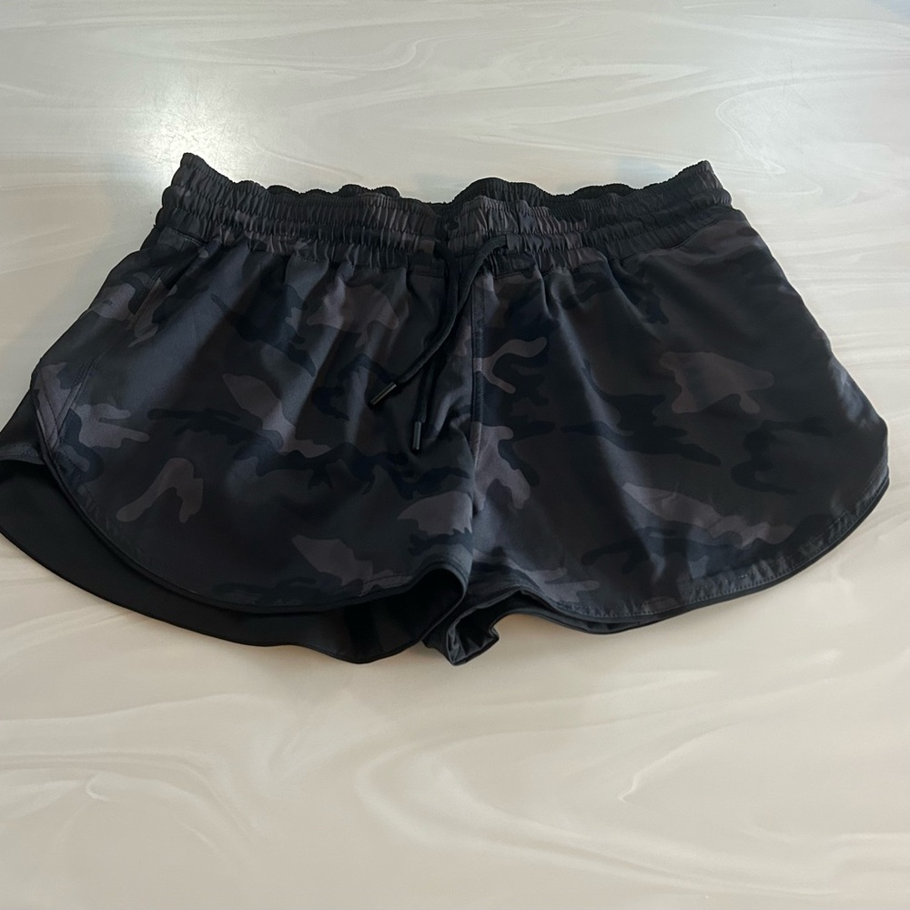 Women's Black Camo Athletic Shorts with Elastic Waist